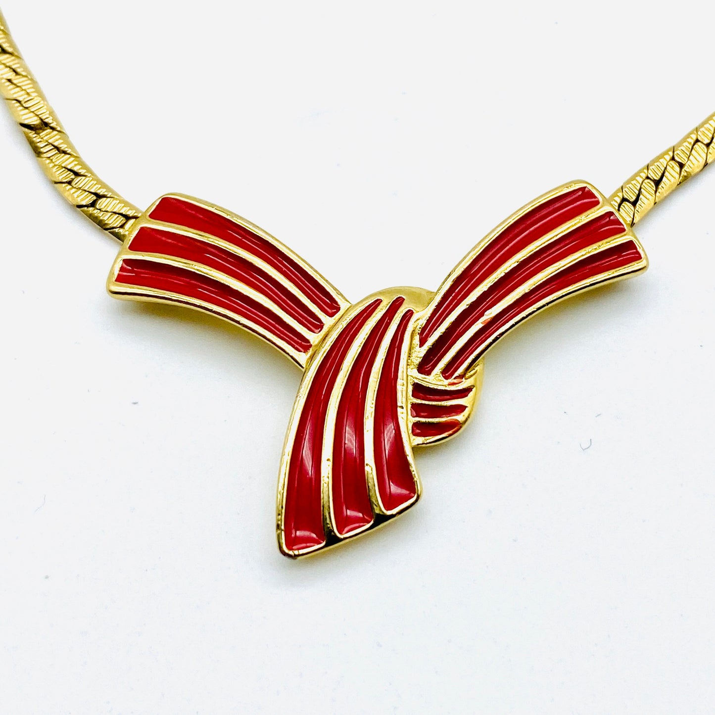 Trifari Red and Gold Enamel Bow Necklace