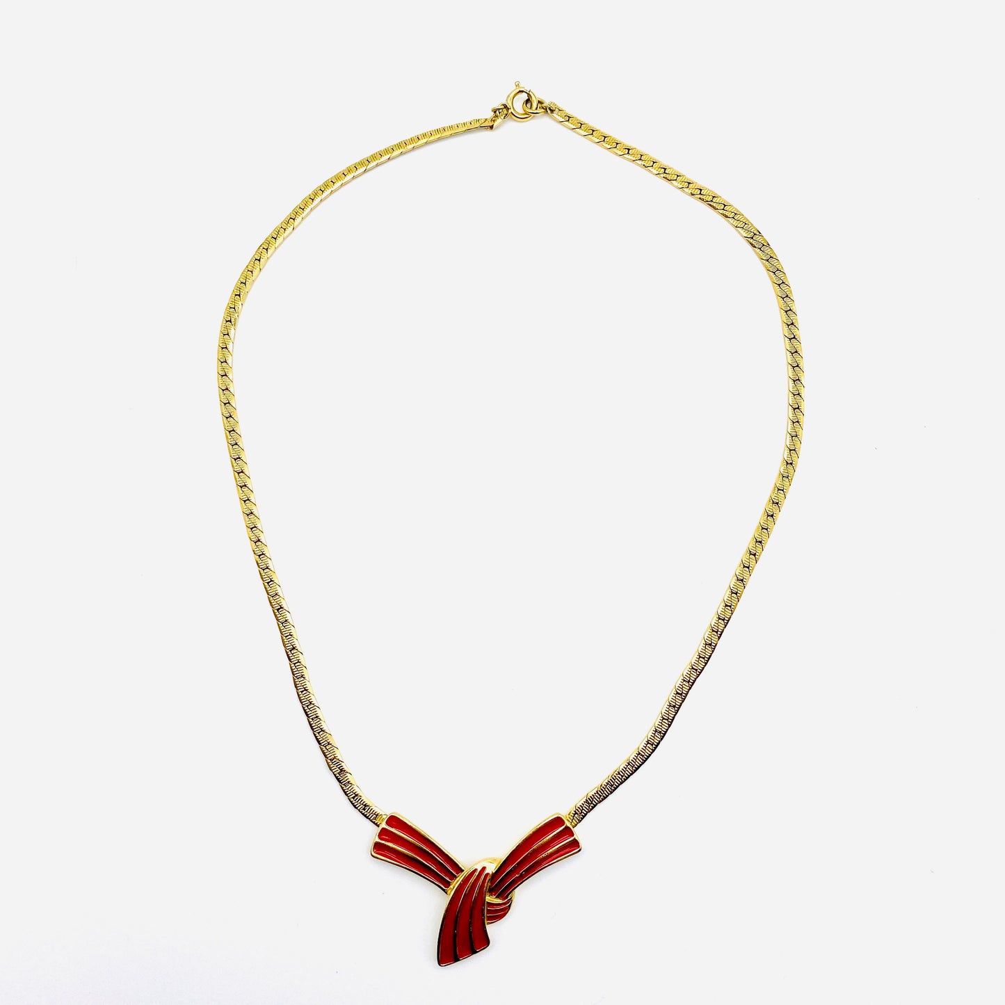 Trifari Red and Gold Enamel Bow Necklace