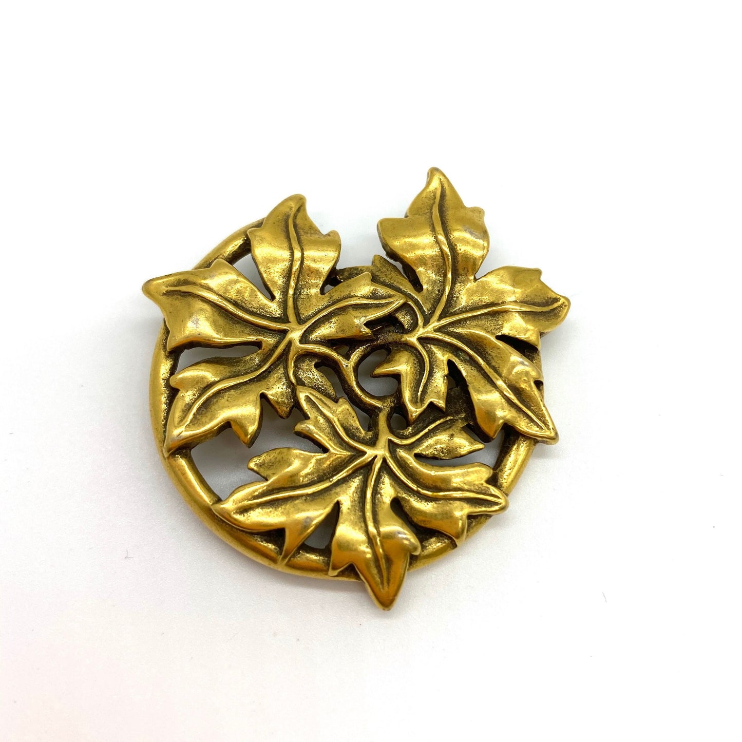 MMA Metropolitan Museum of Art 1986 Burnished Gold Plated Ivy Leaves Brooch/Pendant