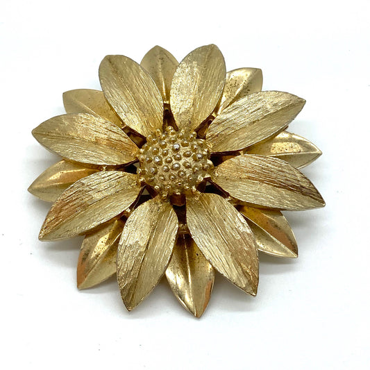 Sarah Coventry Gold Tone Double Petal Layer Flower Brooch in Original Box