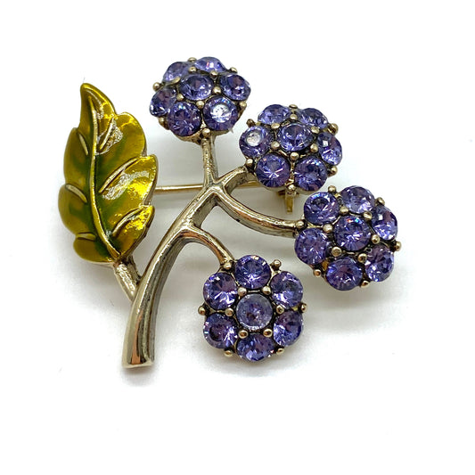 Monet 1960's Purple Rhinestone Flower Brooch