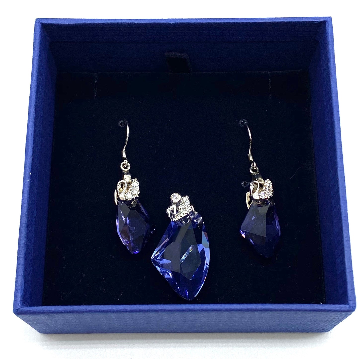 Swarovski Purple/Blue Crystal Pierced Earrings and Matching Pendant with Original Box