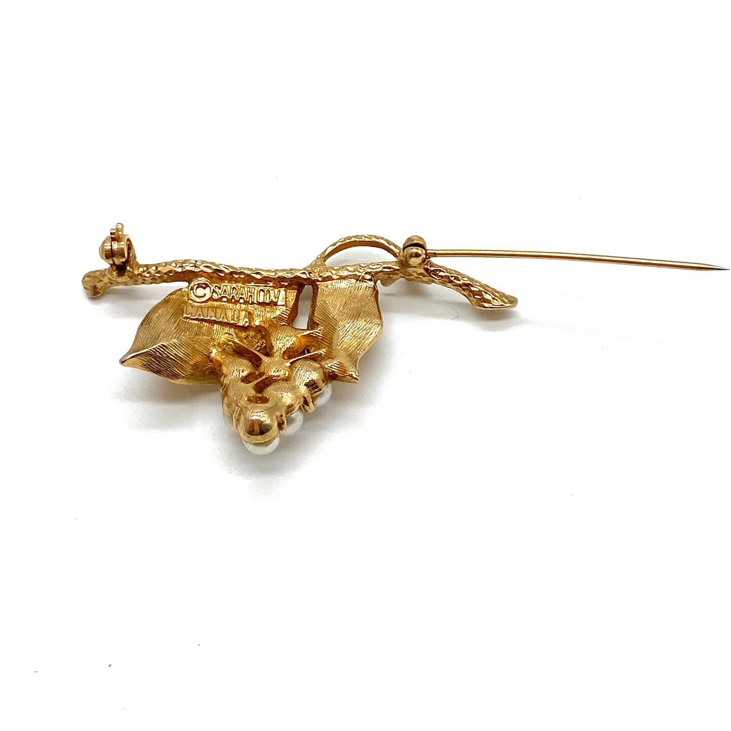 Sarah Coventry Gold Plated Branch with Leaves and Flower Brooch