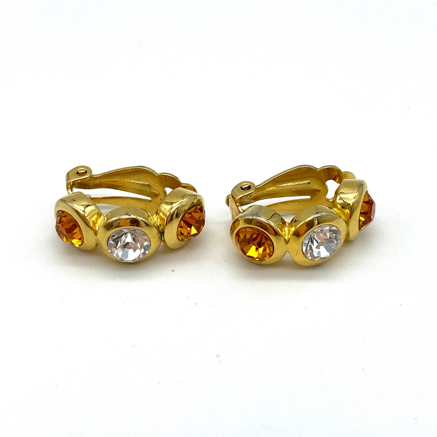 CIRO Amber & Clear Toned Crystal 18ct Gold Plated Clip On Earrings