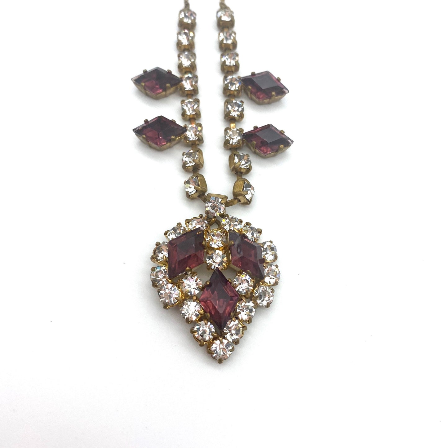1950's Rhinestone Necklace with Claw Set Aubergine and Clear Rhinestones