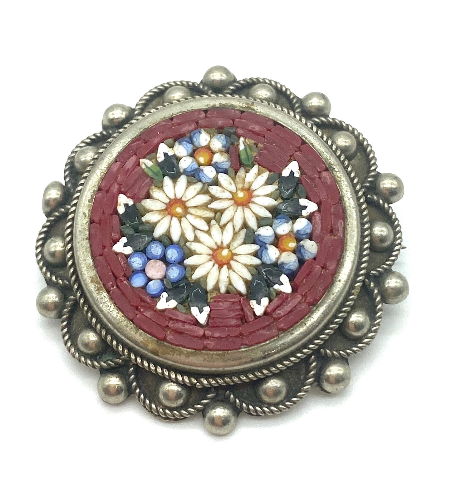 Signed ‘Italy’ Micro Mosaic Floral Brooch