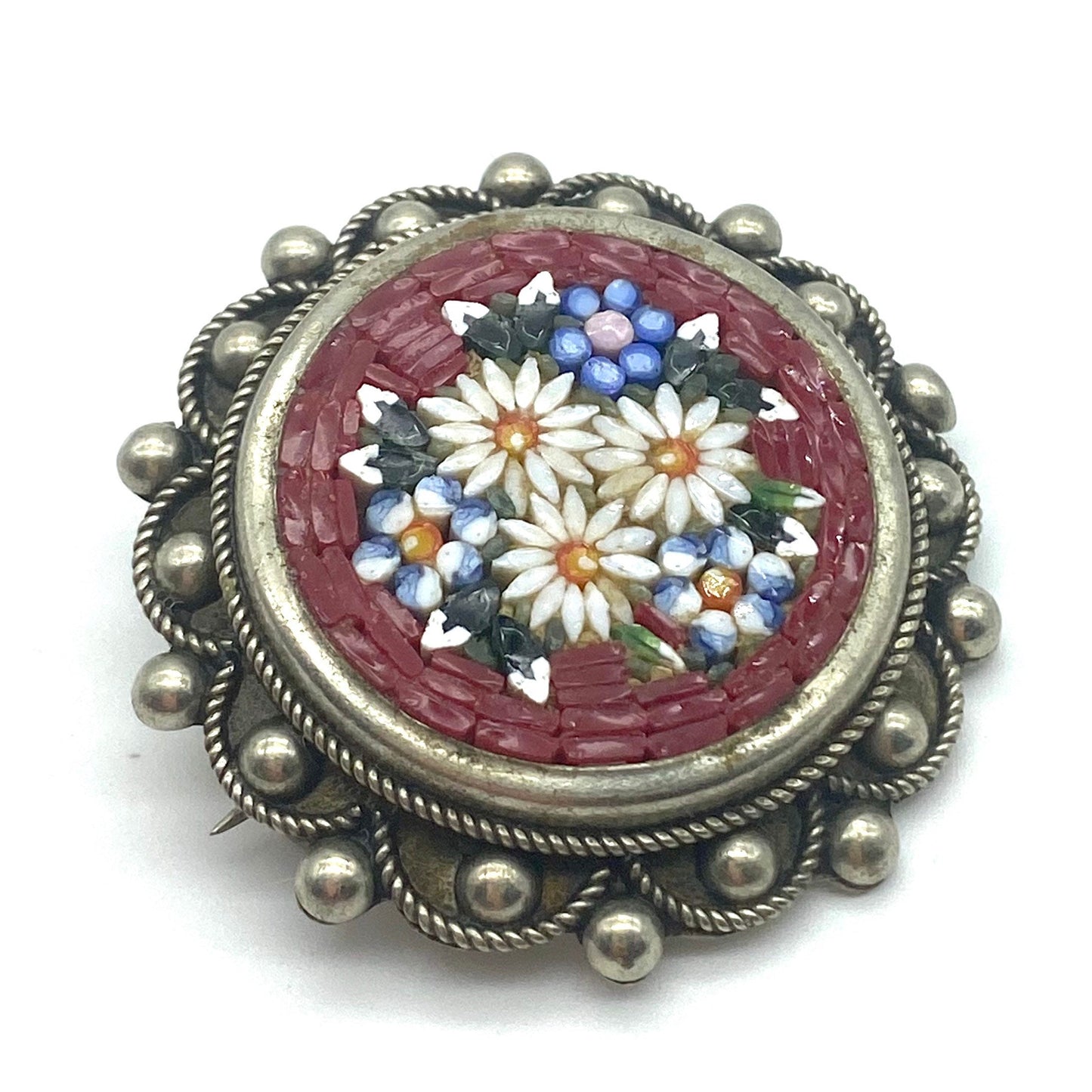 Signed ‘Italy’ Micro Mosaic Floral Brooch