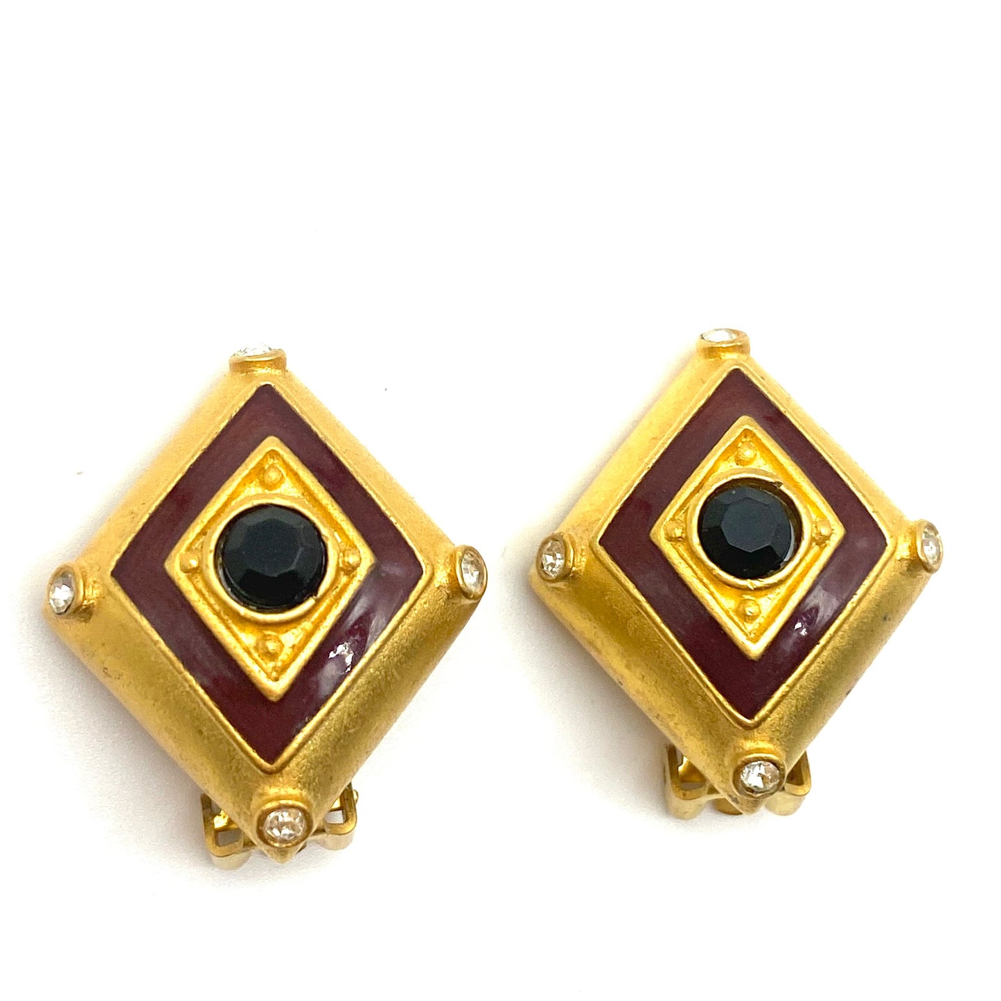 Leslie Block 1970's Etruscan Diamond Shaped Clip On Earrings