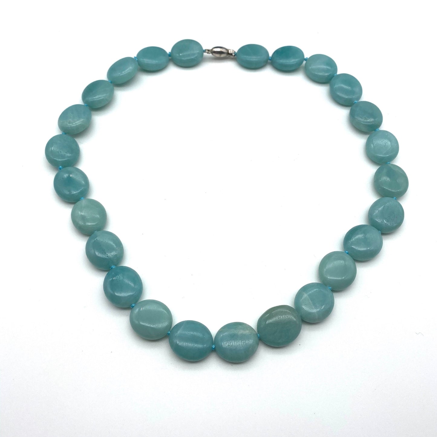 Vintage Amazonite Hand Knotted Necklace with 925 Silver Clasp
