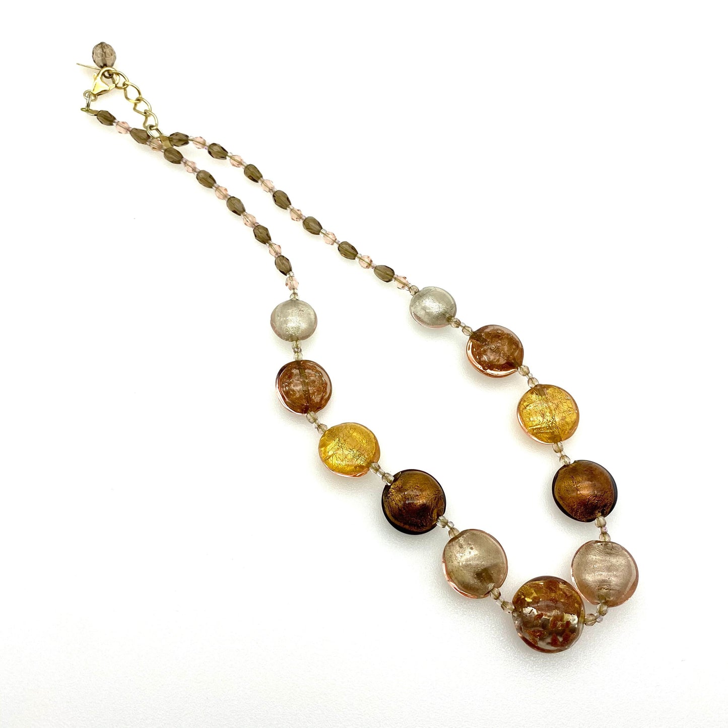Le Perle 925 Vermeil, Or, Blanc et Cuivre Verre de Murano Vénitien, Fluss de Cuivre et Collier de Perles de Verre à Facettes