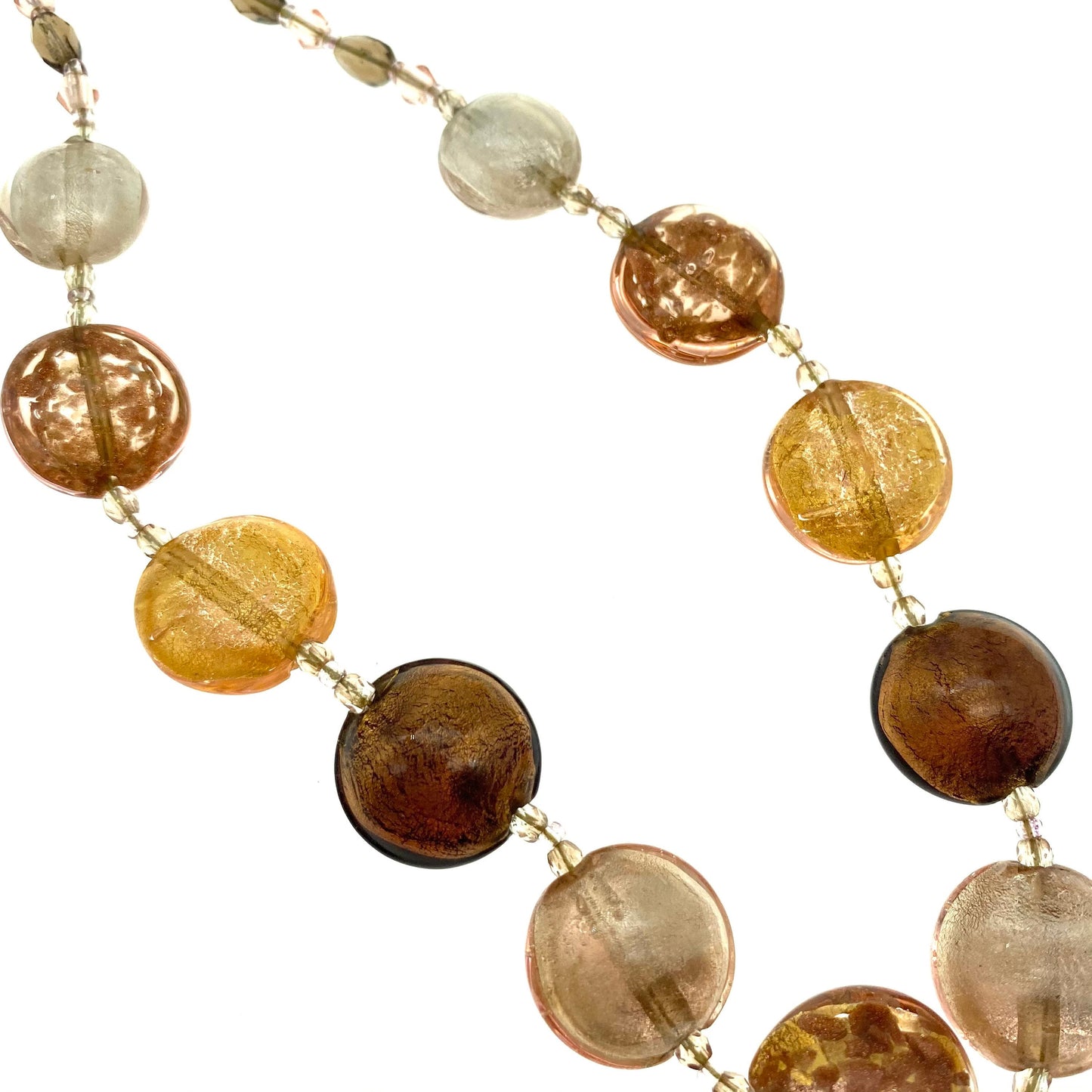 Le Perle 925 Vermeil, Or, Blanc et Cuivre Verre de Murano Vénitien, Fluss de Cuivre et Collier de Perles de Verre à Facettes