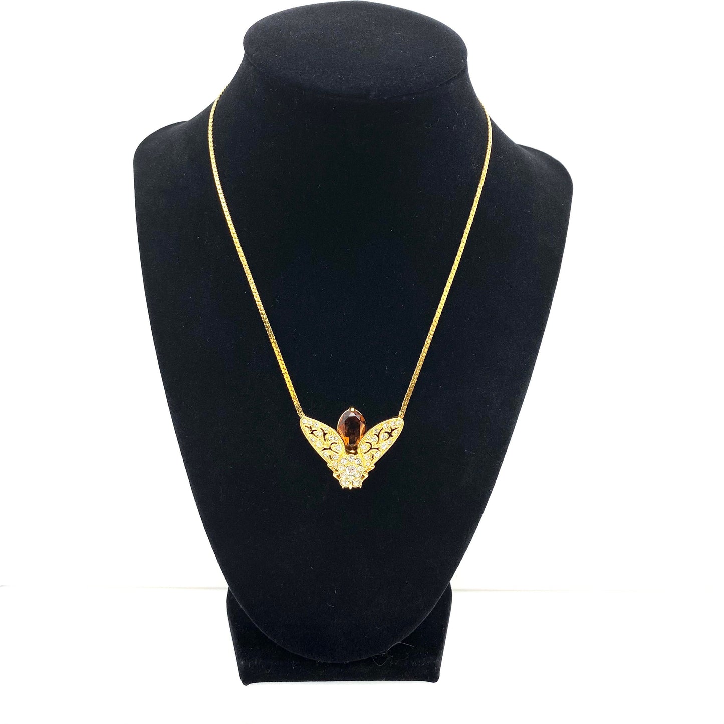 RARE Attwood and Sawyer Large Winged Insect Swarovski Crystal 22ct Gold Plated Necklace