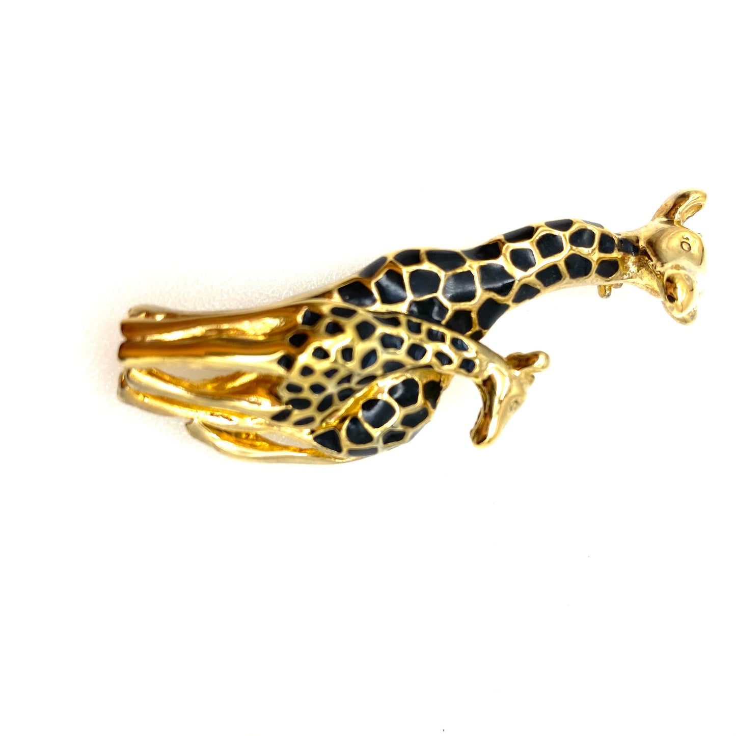 UNSIGNED Attwood and Sawyer 22ct Gold Plated Giraffe Mother and Calf Brooch Black Enamel Colourway