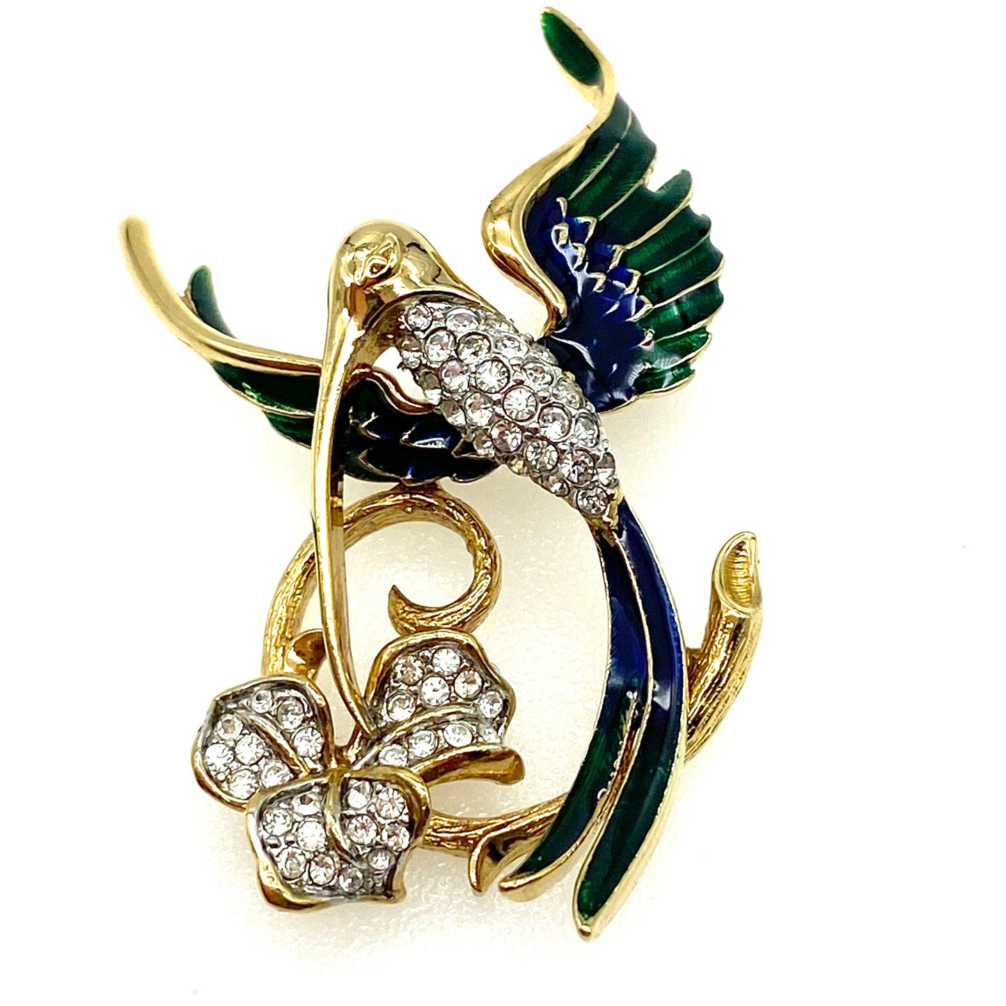 Attwood and Sawyer 22ct gold plated Hummingbird Brooch with Swarovski Crystals with an Attwood and Sawyer Box