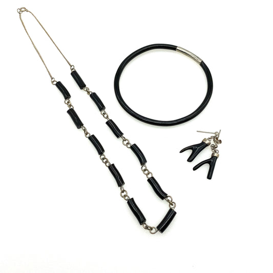 Black Coral Bangle, Necklace and Earrings