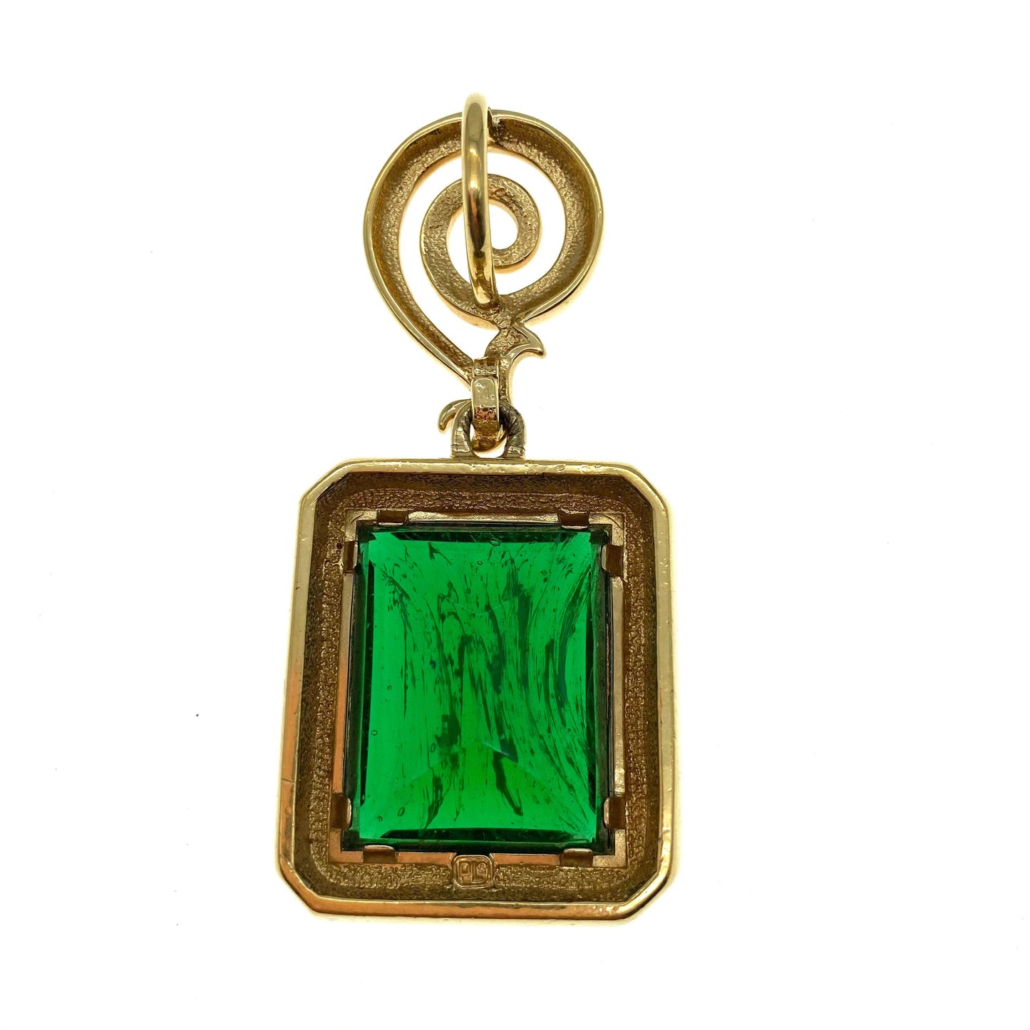 Pierre Lang Huge Flawed Emerald Glass And Pave Set Rhinestone Gold Plated Pendant