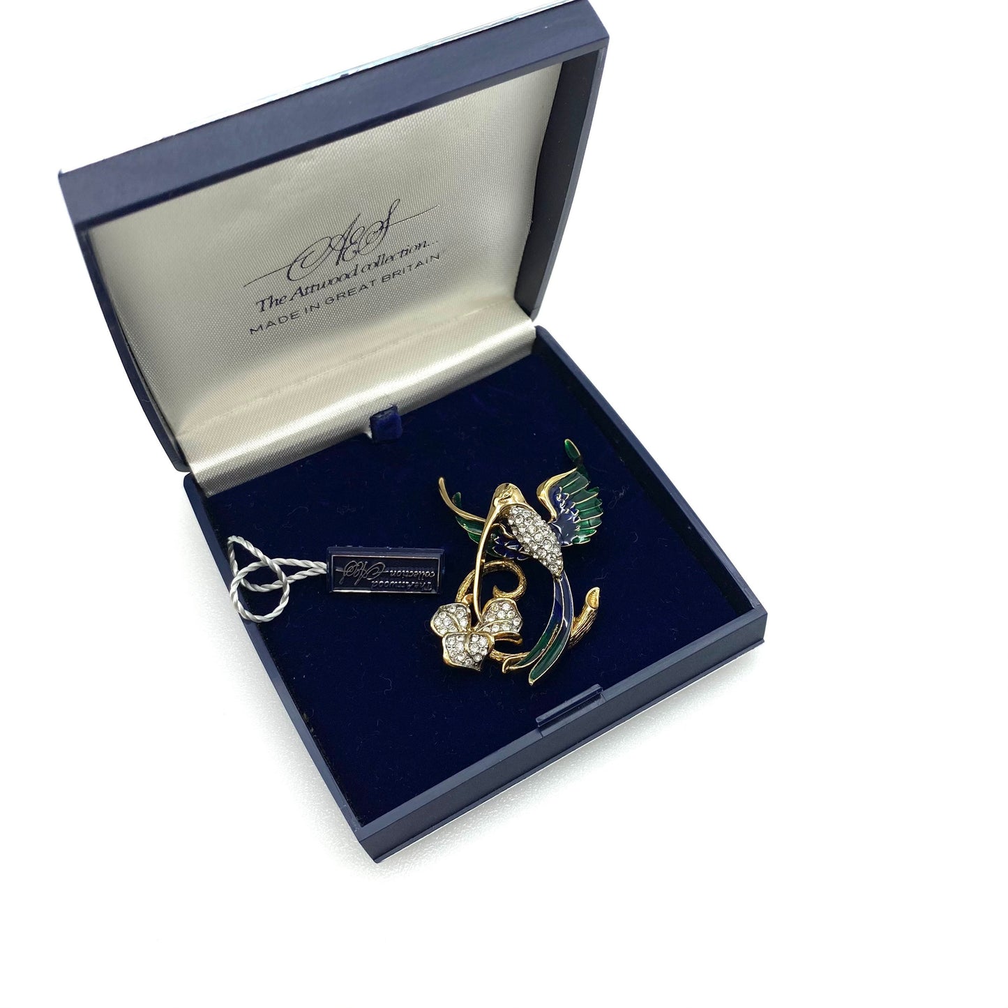 Attwood and Sawyer 22ct gold plated Hummingbird Brooch with Swarovski Crystals with an Attwood and Sawyer Box