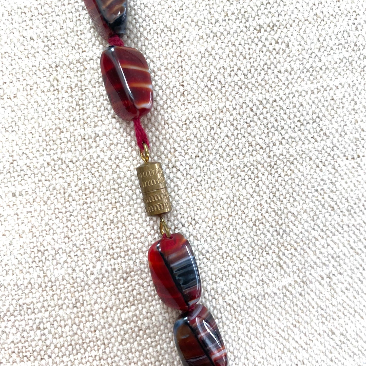 Red, Black and White Hand Knotted Graduated Glass Bead Necklace