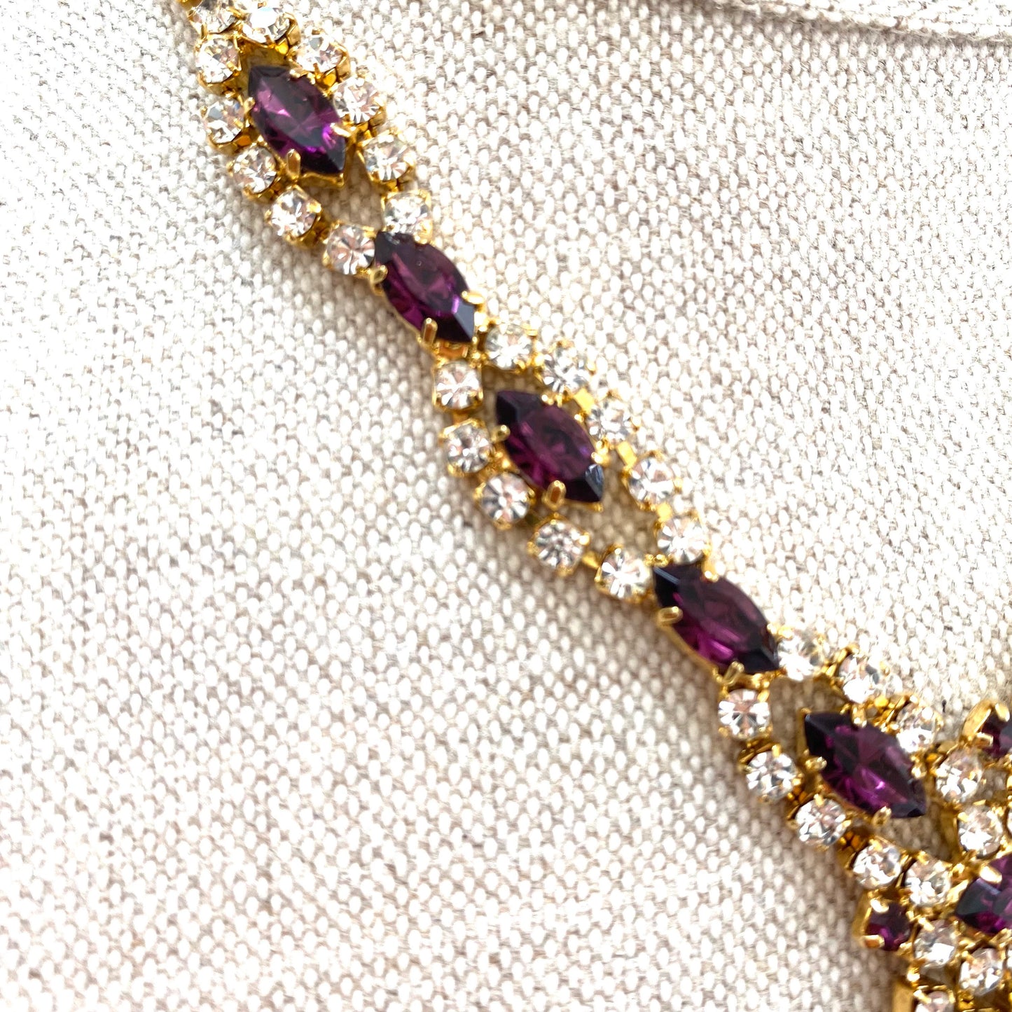 Purple & Clear Rhinestone Articulated Fringe Necklace