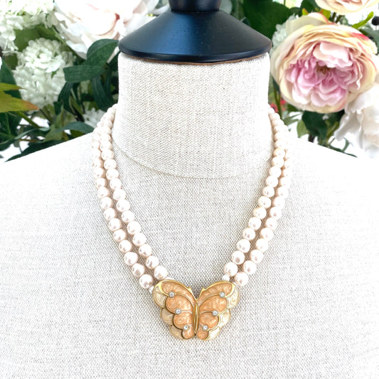 Kenneth Jay Lane for Avon Pearl and Enamel Butterfly Necklace from the Papillon Collection