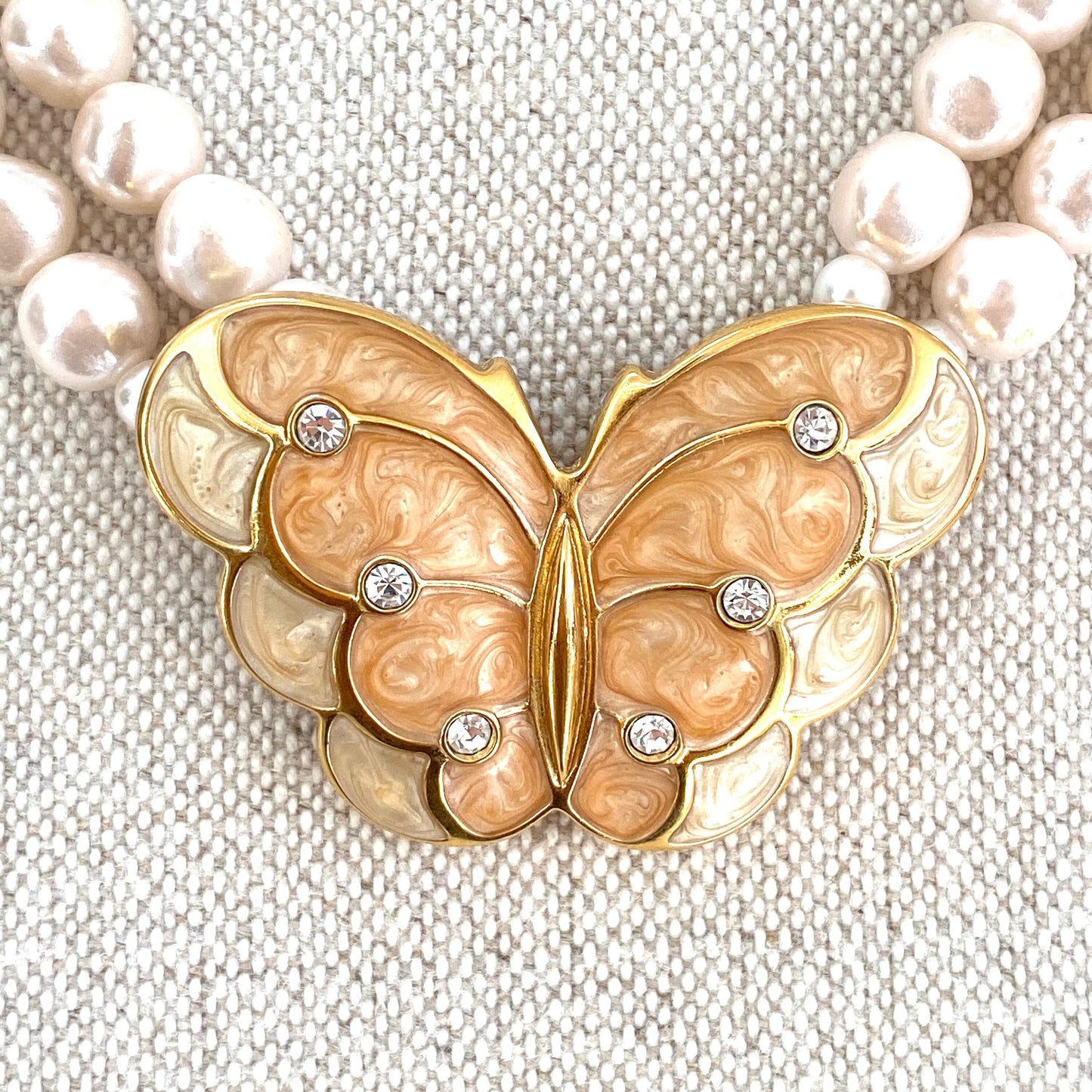 Kenneth Jay Lane for Avon Pearl and Enamel Butterfly Necklace from the Papillon Collection