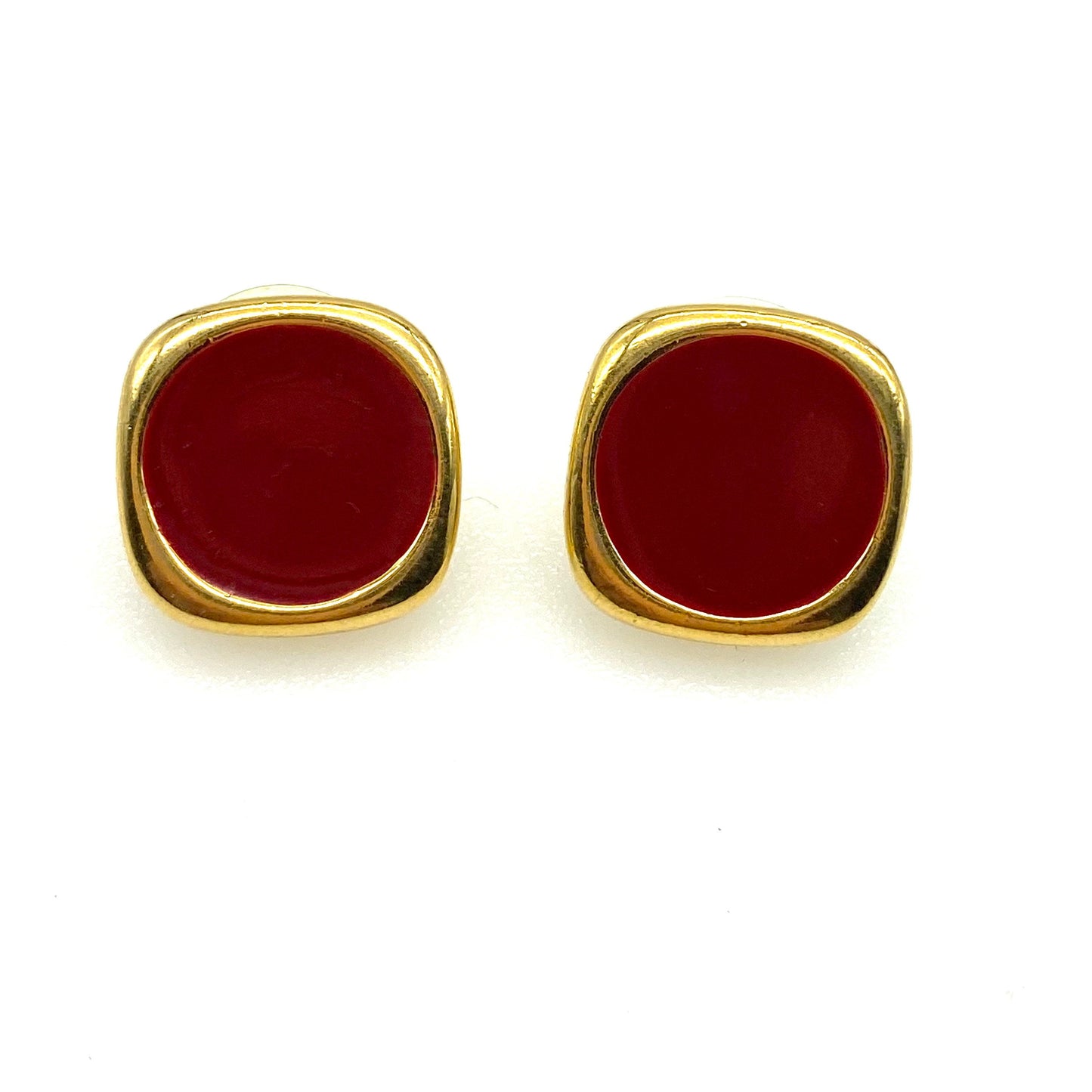 Napier Blood Red Enamel Pierced Earrings with the Original Backs