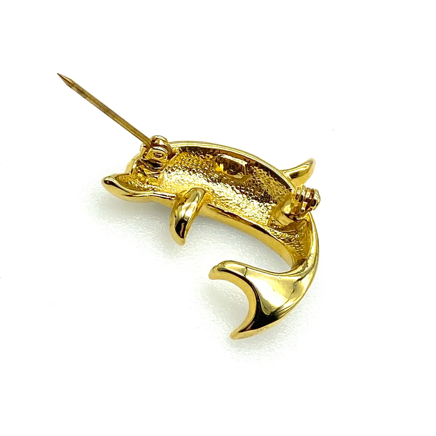 Unsigned Attwood and Sawyer 22ct Gold Plated Enamel and Swarovski Crystal Dolphin Brooch