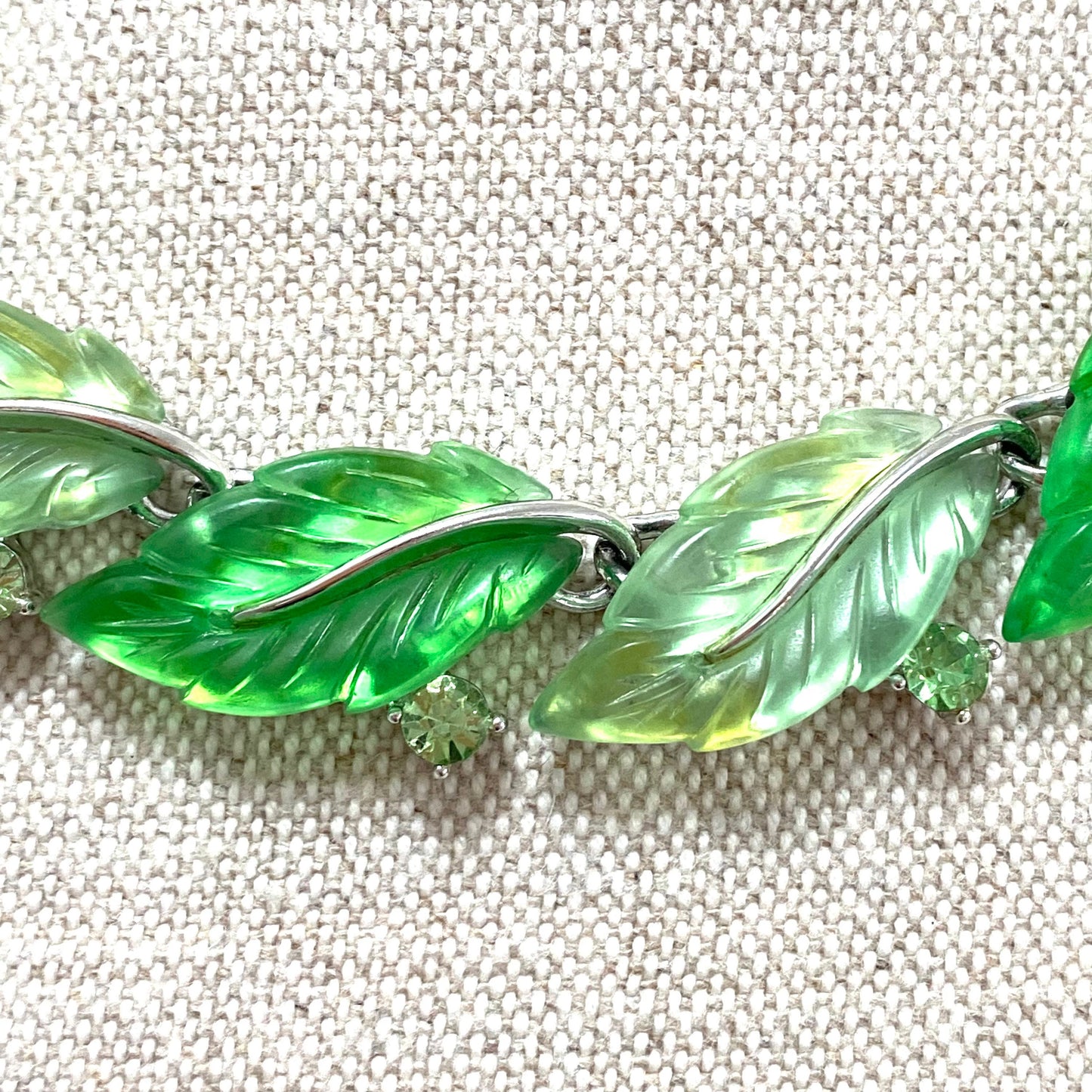 Lisner Lucite Leaf and Chrome Tone Necklace