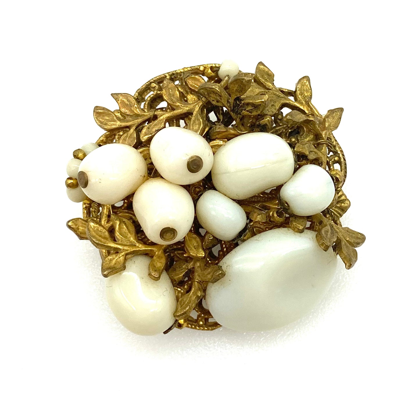 Miriam Haskell Milk Glass and Leaves Brooch
