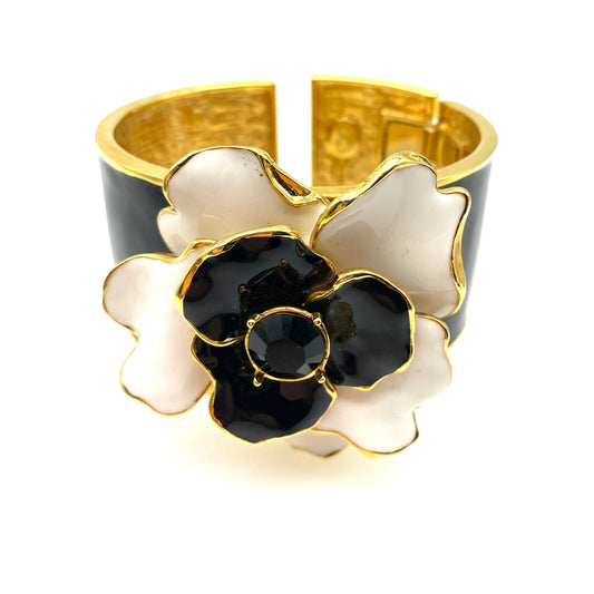 Kenneth Jay Lane Gold Plated and Enamel Camellia Clamper Bangle