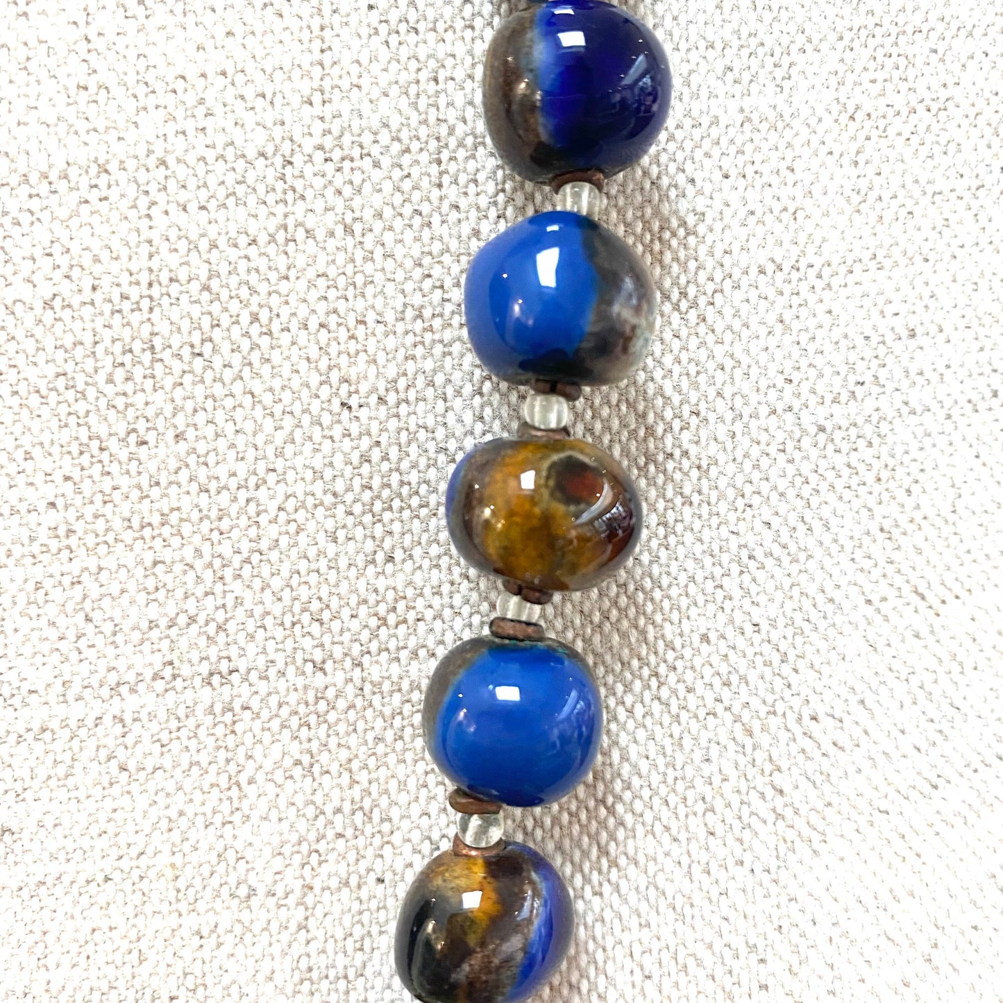 Vintage Blue Handmade Clay Bead Necklace