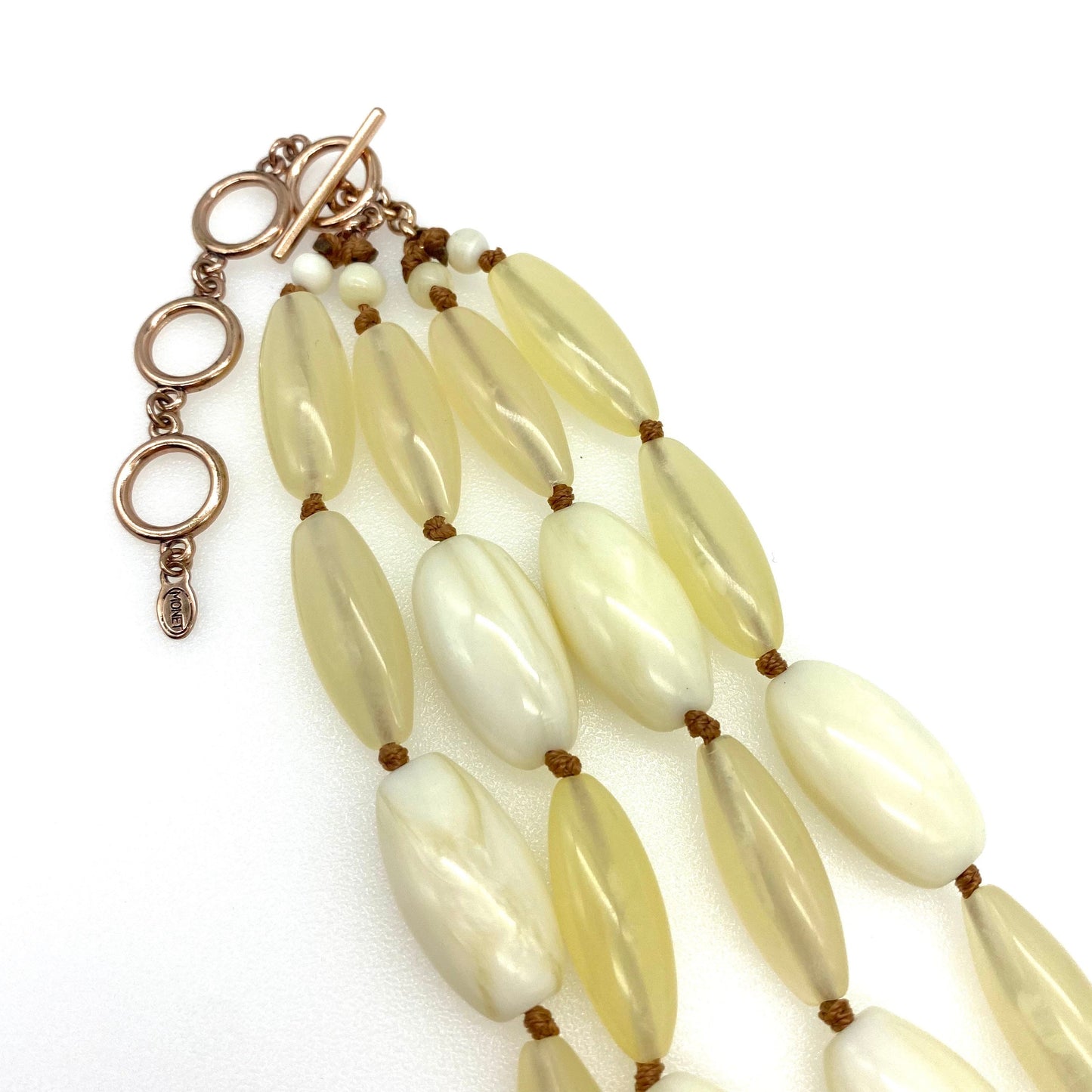 Monet Hand Knotted Ivory and Clear Bead Two Strand Necklace