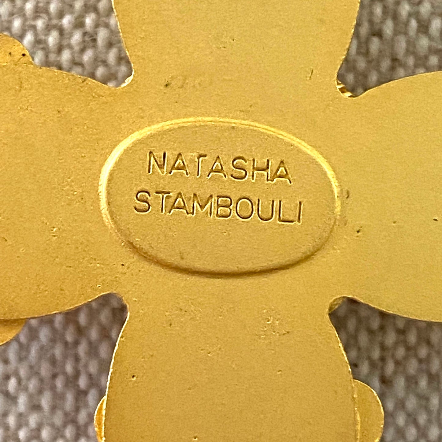 Natasha Stambouli Atelier 24ct Gold Plated Semi Precious Jewelled Maltese Cross Necklace