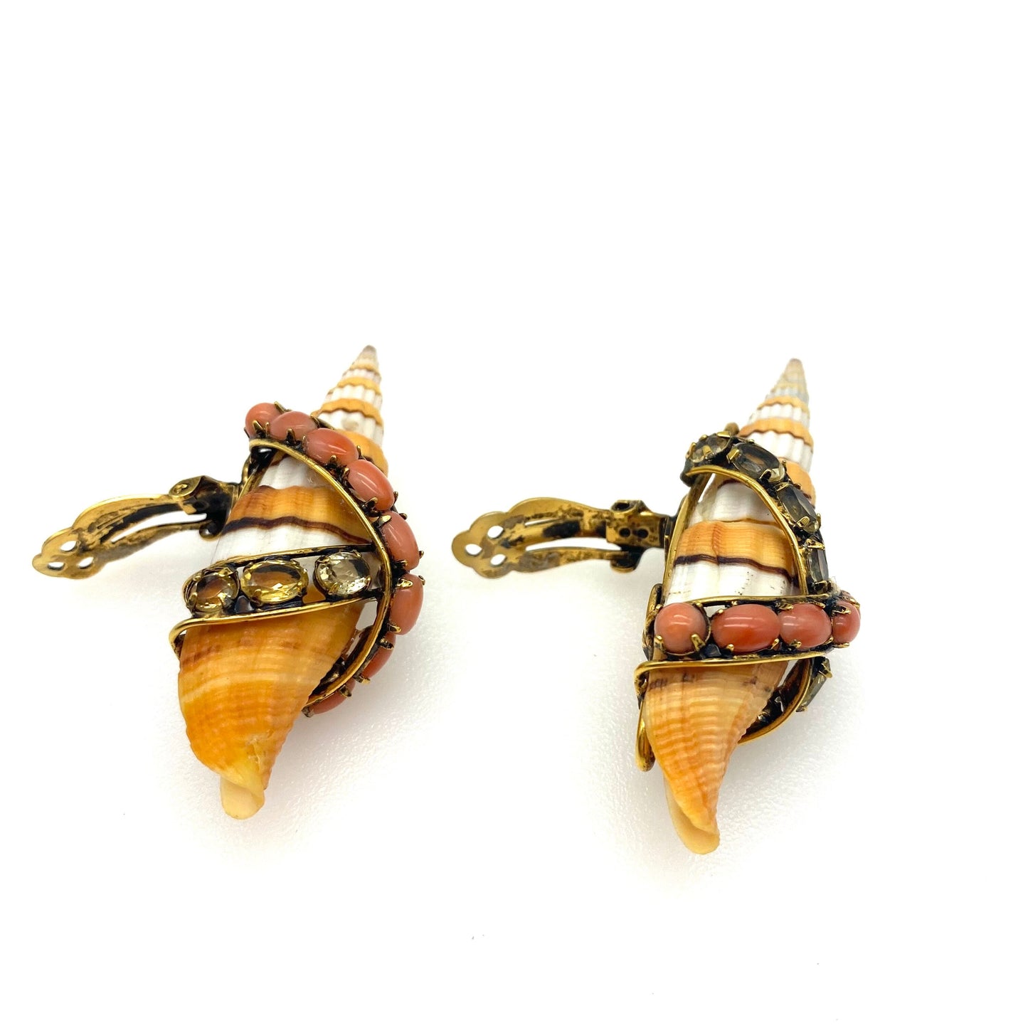 Iradj Moini Large Statement Miter Shell Coral & Citrine Clip On Earrings