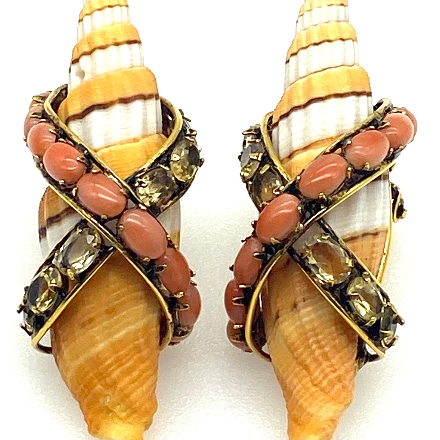 Iradj Moini Large Statement Miter Shell Coral & Citrine Clip On Earrings