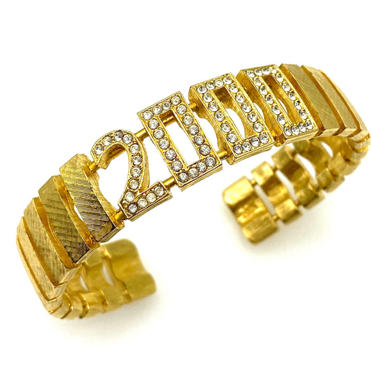 Joan Rivers 2000 Y2K Millennium Gold Tone Strass Bracelet flexible