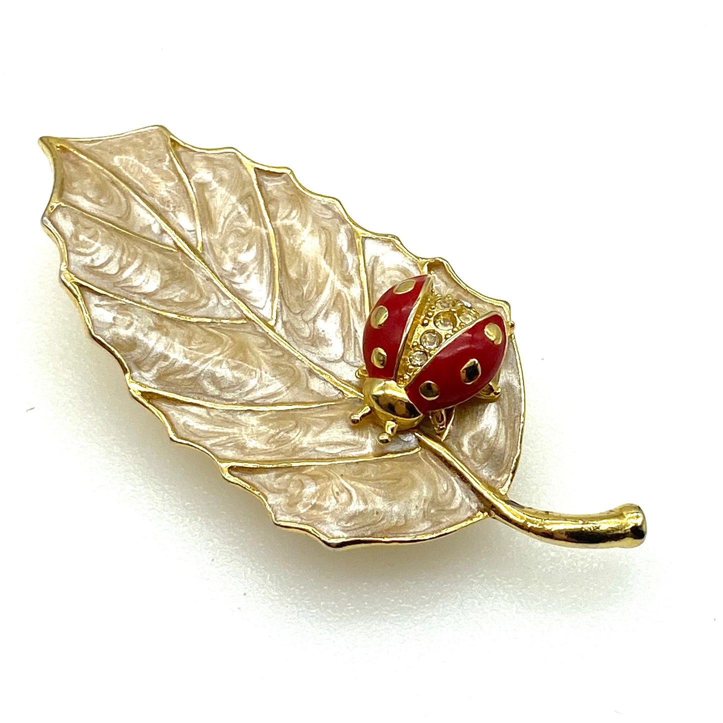Avon (signed S©P on reverse) Leaf with Ladybird Duet Pin/Brooch