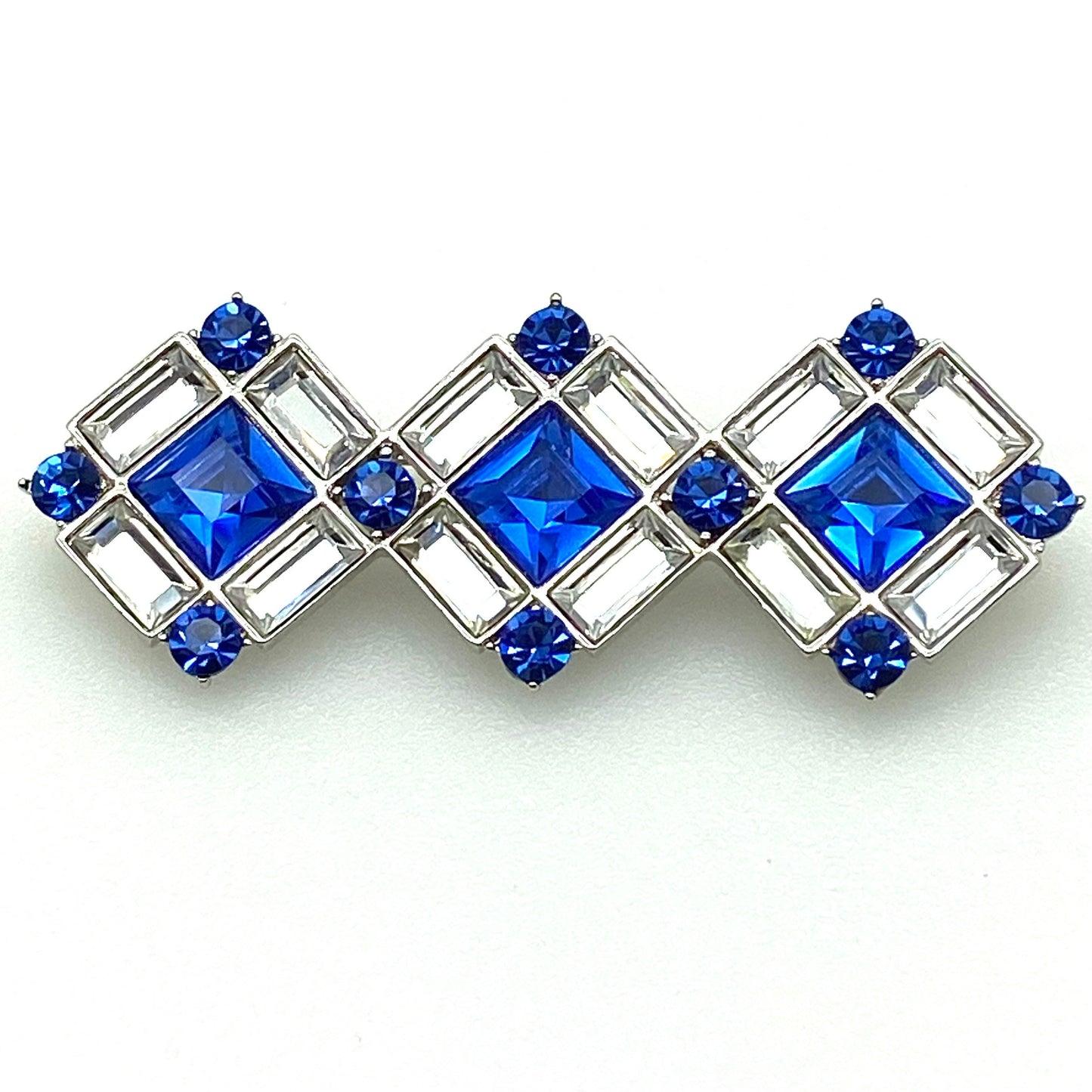 Yves Saint Laurent Large Royal Blue and Clear Crystal Geometric Bar Brooch