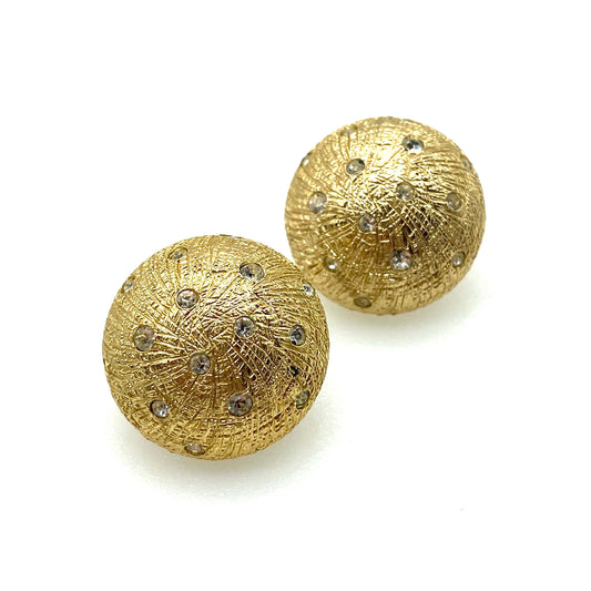 Christian Dior Pierced Gold Plated Dome Earrings With Swarovski Crystals and with Brand New Gold Plated Comfort Post Push Backs