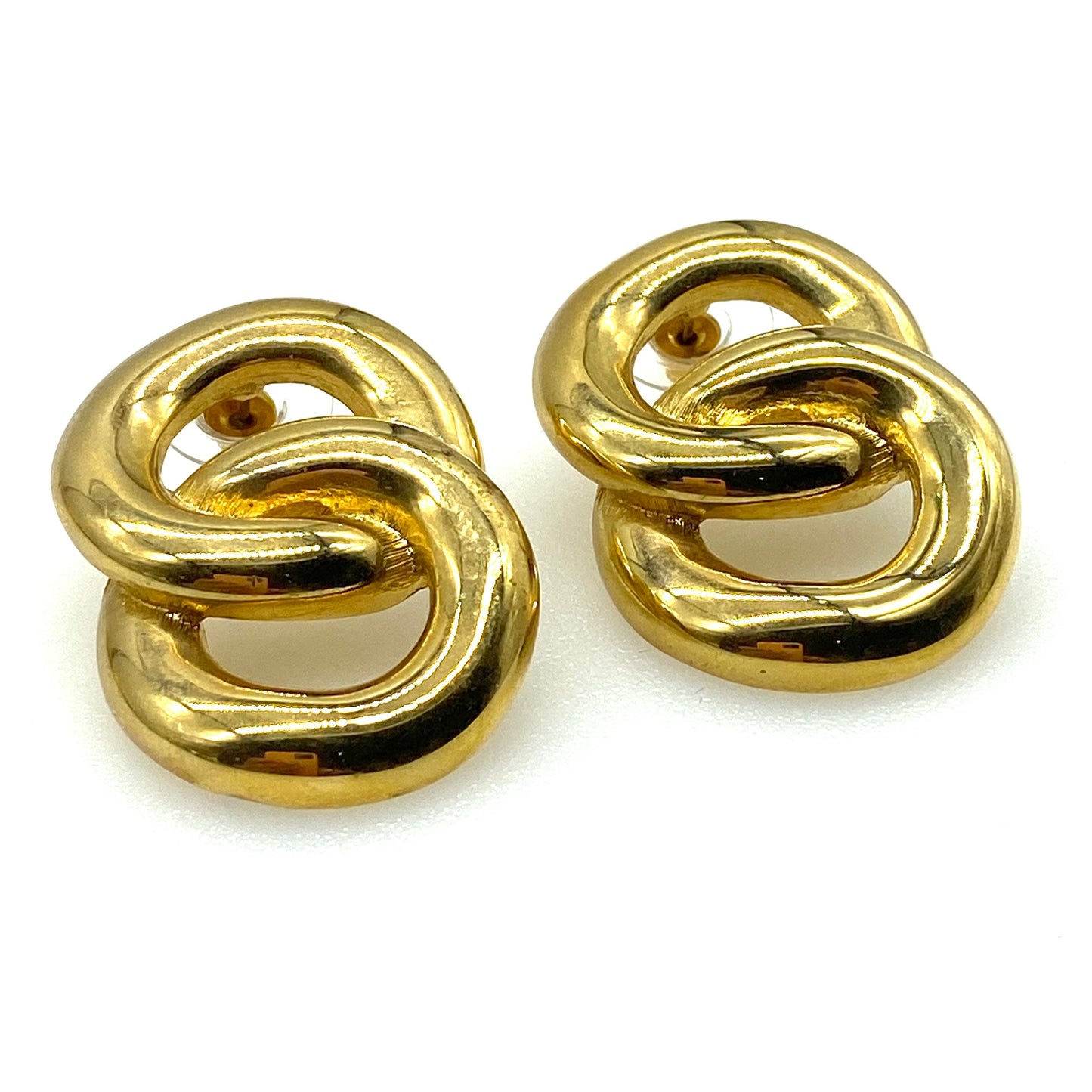 Givenchy Double Hoop Infinity Figure Eight Gold Plated Pierced Earrings with Brand New Gold Plated Comfort Push Backs