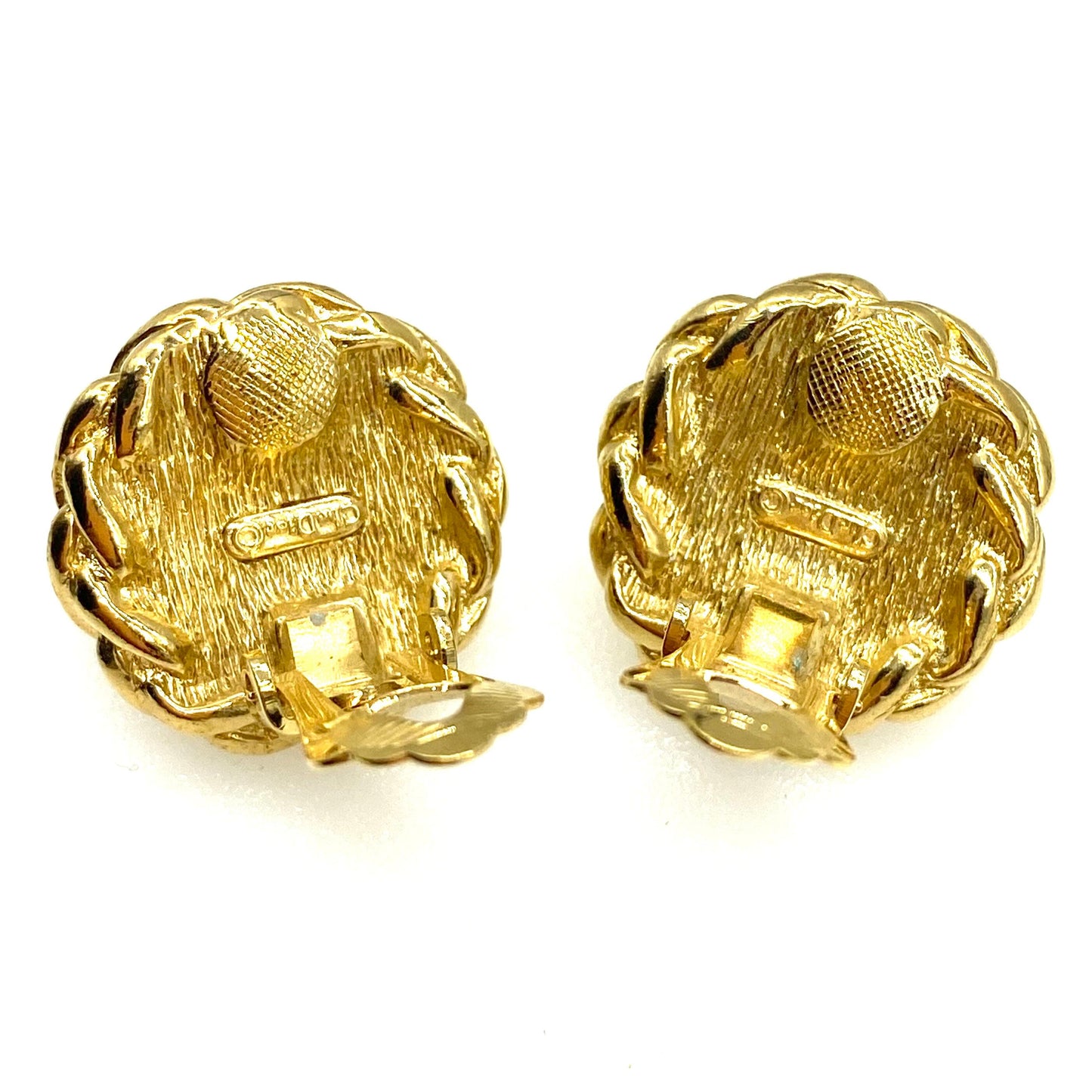 Christian Dior Germany Gold Plated Round Faux Pearl Clip On Earrings