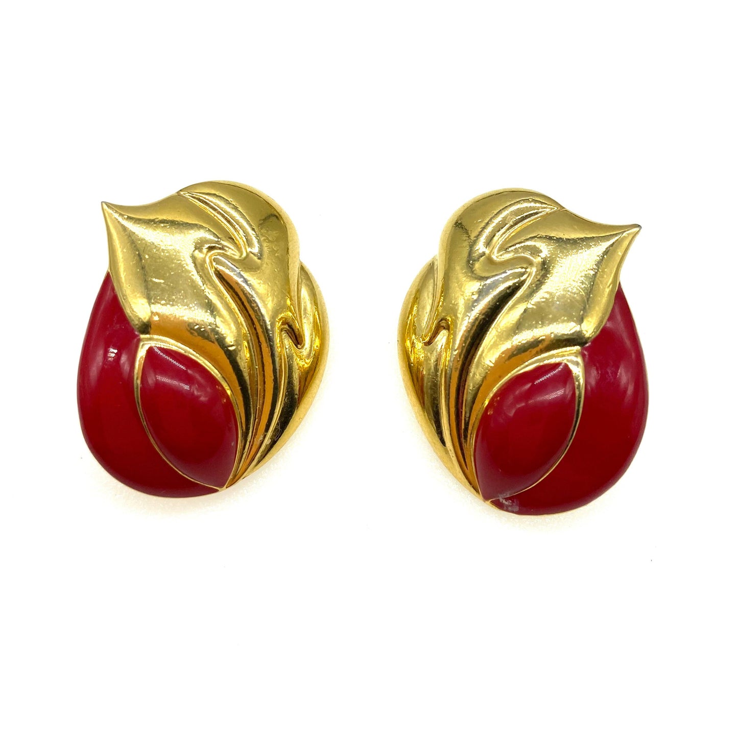 Bergdorf Goodman Red Enamel Abstract Pierced Earrings with Replacement Backs