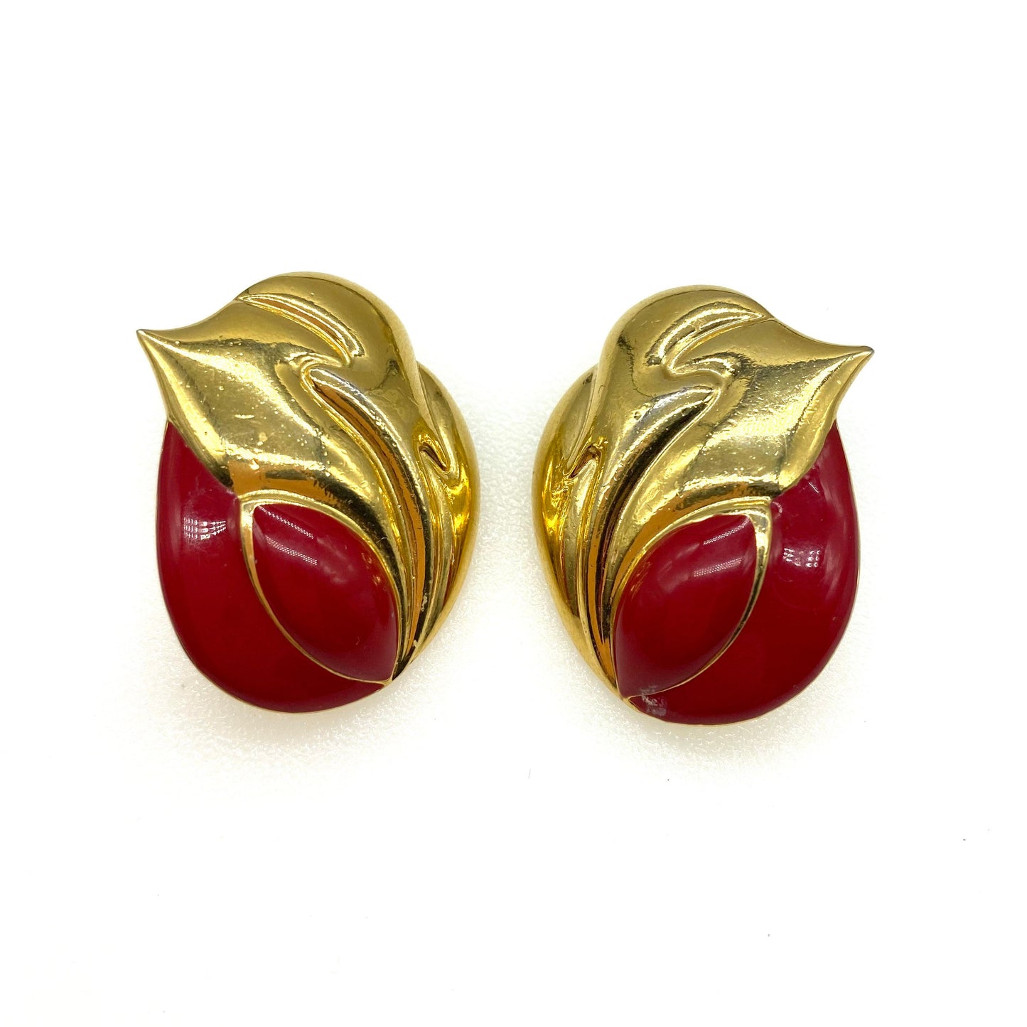 Bergdorf Goodman Red Enamel Abstract Pierced Earrings with Replacement Backs