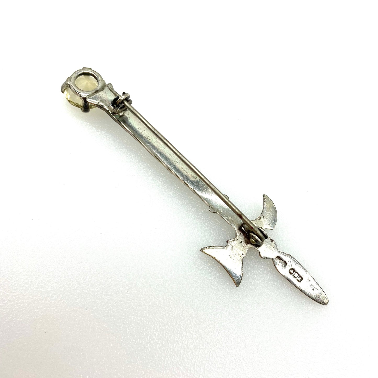 Ward Brothers Silver Dirk Battle Axe Brooch with Round Faceted Citrine