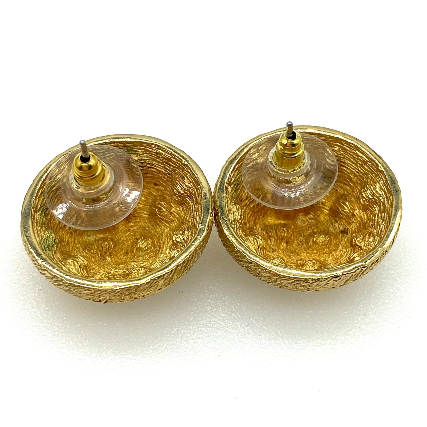Christian Dior Pierced Gold Plated Dome Earrings With Swarovski Crystals and with Brand New Gold Plated Comfort Post Push Backs