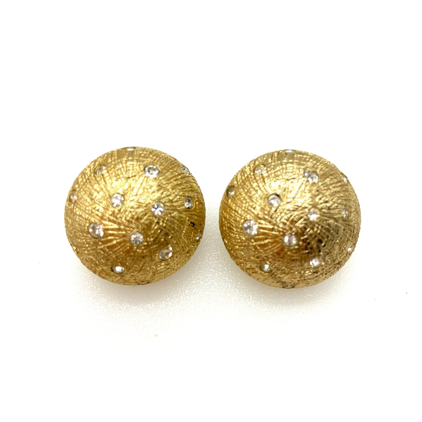 Christian Dior Pierced Gold Plated Dome Earrings With Swarovski Crystals and with Brand New Gold Plated Comfort Post Push Backs
