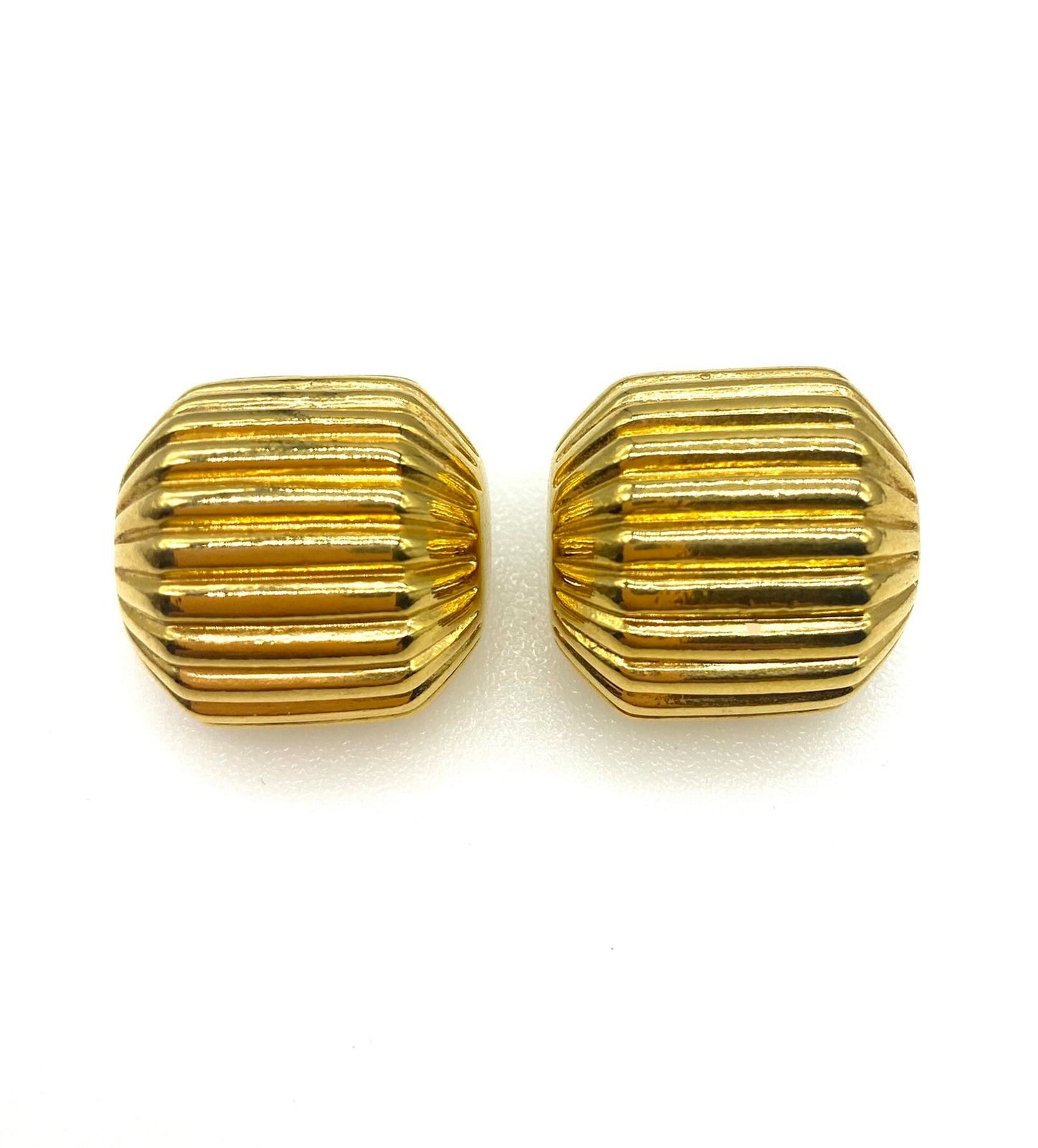 Trifari Ribbed Square Domed Pierced Earrings with Original Backs