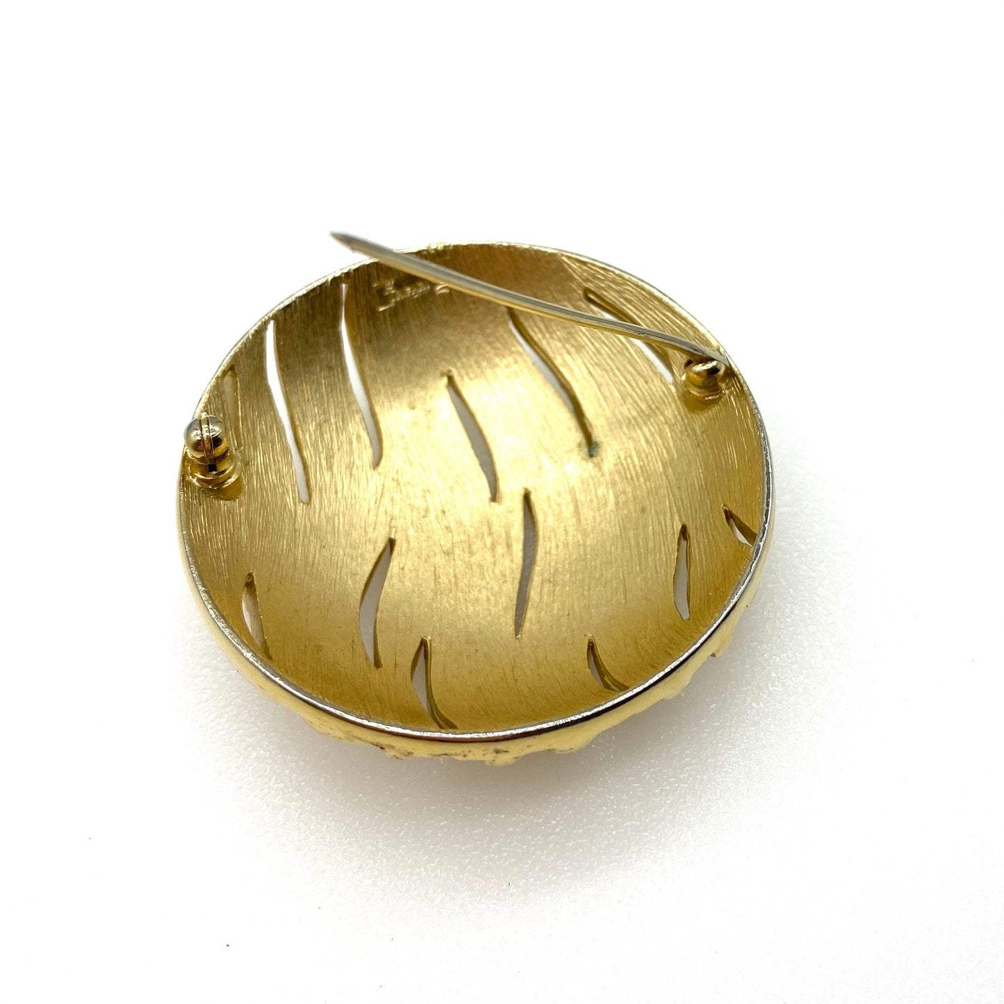 Crown Trifari Round Domed Gold Tone Brooch