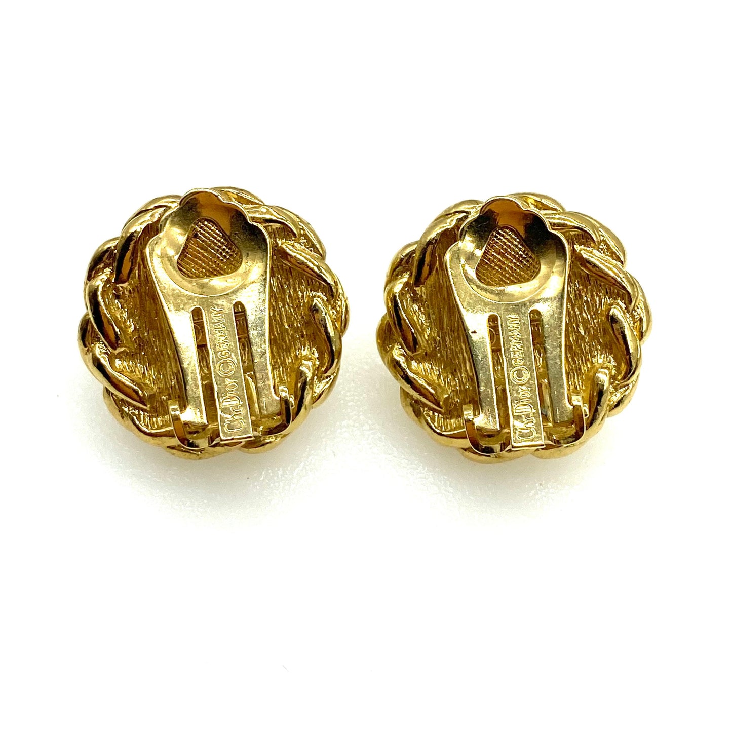 Christian Dior Germany Gold Plated Round Faux Pearl Clip On Earrings