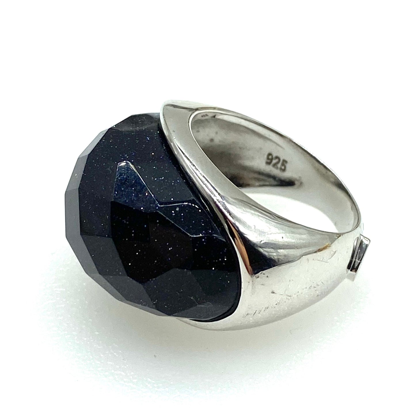 ELLE 925 Silver Rhodium Plated Faceted Purple Goldstone Ring with Ruby Trademark